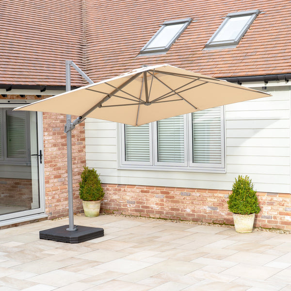 Hera 2.7m Square Cantilever Parasol with LED Lighting in Beige