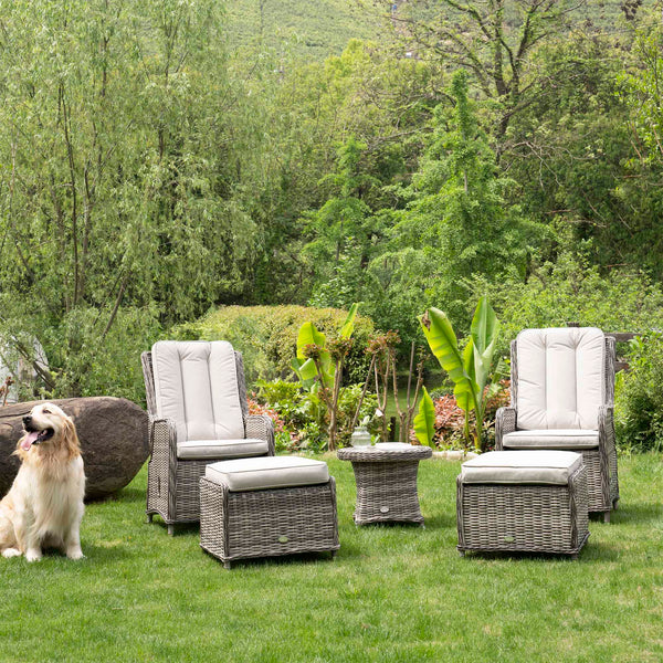 Hampshire 2-Seater Round Wicker Reclining Bistro Set with Stools, Light Grey