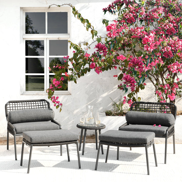 Pomona Rope Weave Bistro Set, Dark Grey Fabric with Black Frame