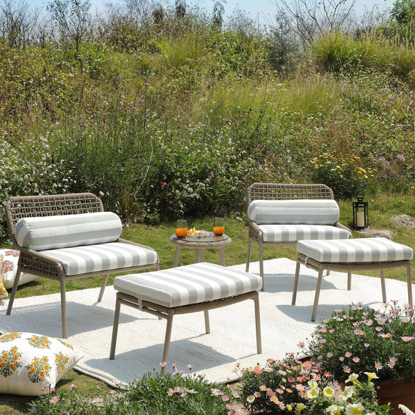 Pomona Rope Weave Bistro Set, Sage Striped Fabric with Taupe Frame