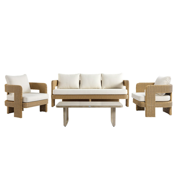 Stanford Round Wicker Outdoor 5-Seater Sofa Set, Natural