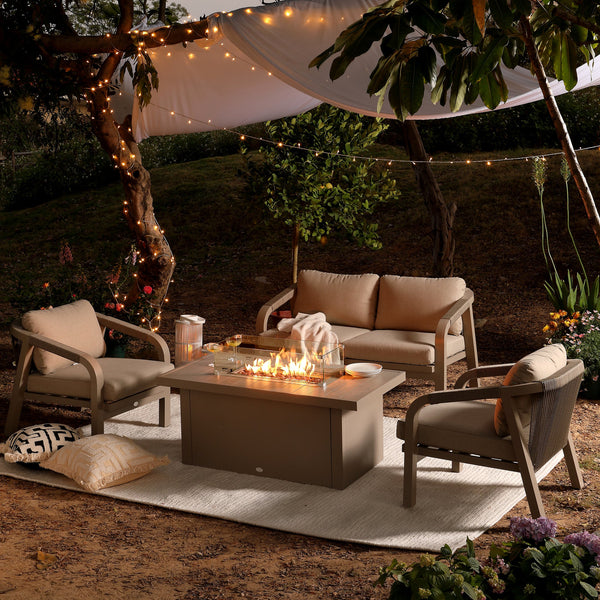 Manresa Rope 5-Seater Firepit Sofa Set, Taupe and Beige