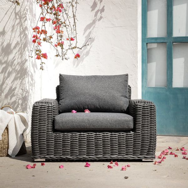 Bellagio Round Wicker Outdoor 1-Seater Sofa, Dark Grey