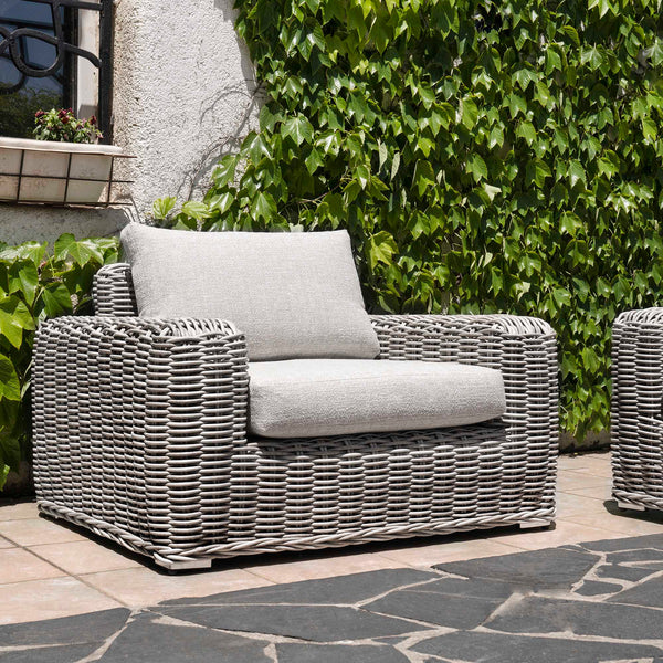 Bellagio Round Wicker Outdoor 1-Seater Sofa, Light Grey
