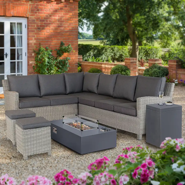 Palma Corner Sofa with Kalos Universal Fire Pit Table & Free Gas Bottle Storage