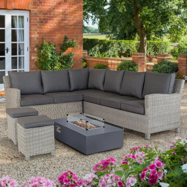 Palma Corner Sofa Set with Kalos Universal Fire Pit Table